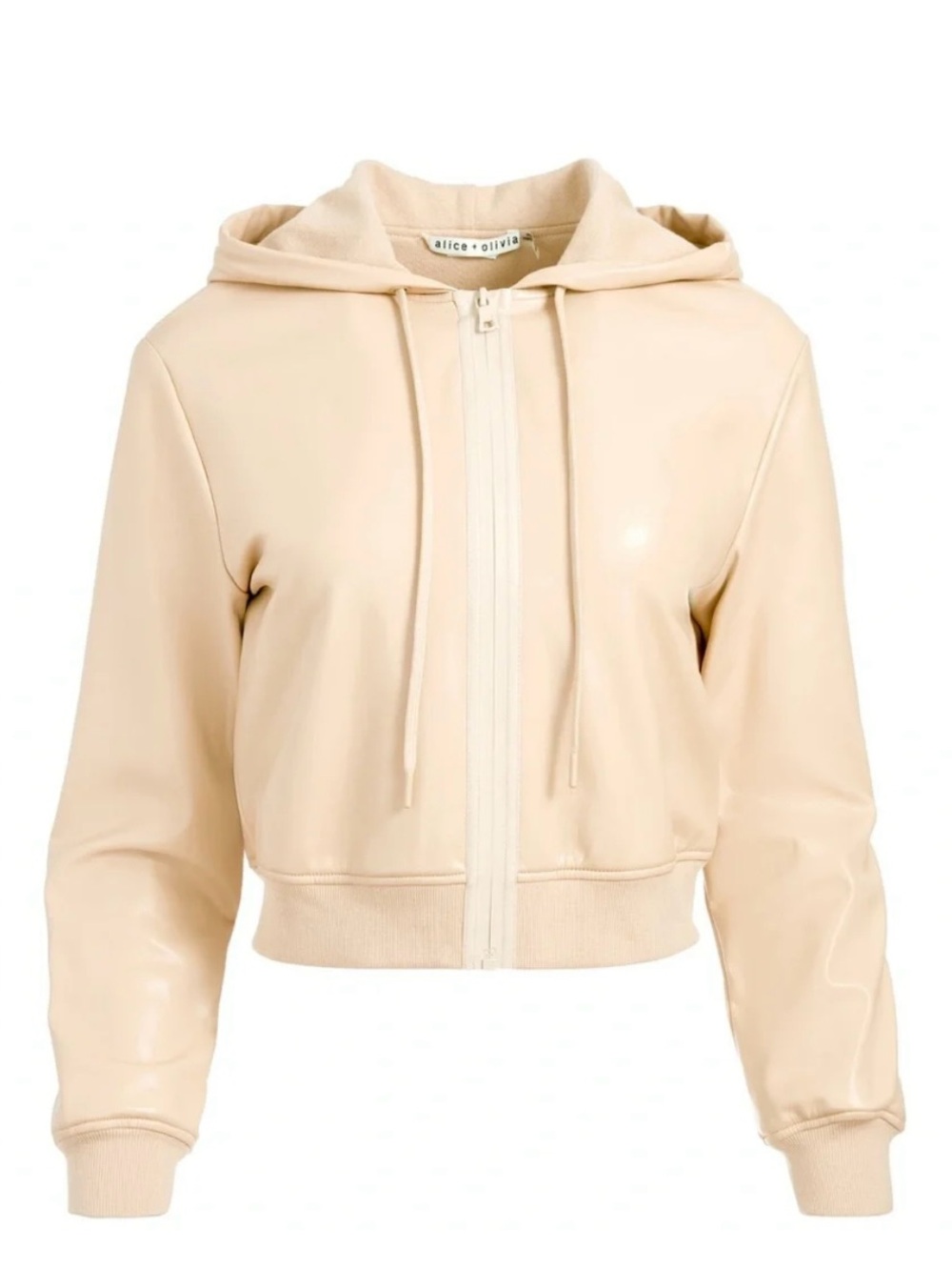 Alice + Olivia Pale Cream Hooded Zip Bomber Jacket